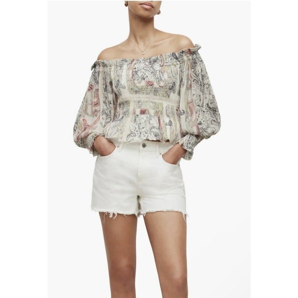 All Saints Lara Makutu Large Soft Pink Size 12 Smocked Cropped $229 - Picture 8 of 12